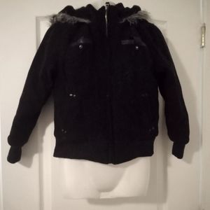 Black Pelle pelle coat for kids size 10 with a hood in good condition